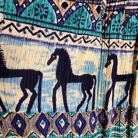 Vintage Phool Western Horse Bird Print Boho Crinkle Lightweight Midi Skirt Small - Picture 8 of 9